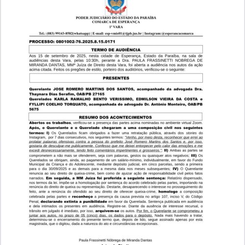 Esposa de vereador e mais duas pessoas são notificadas pela Justiça e deverão se retratar em Montadas